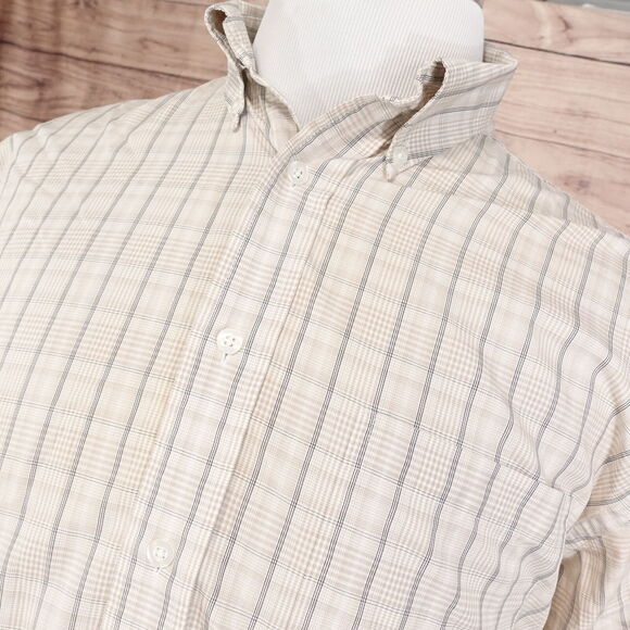 ROUNDTREE & YORKE SHORT SLEEVE BEIGE PLAID BUTTON DOWN SHIRT MENS SZ L - Picture 2 of 9